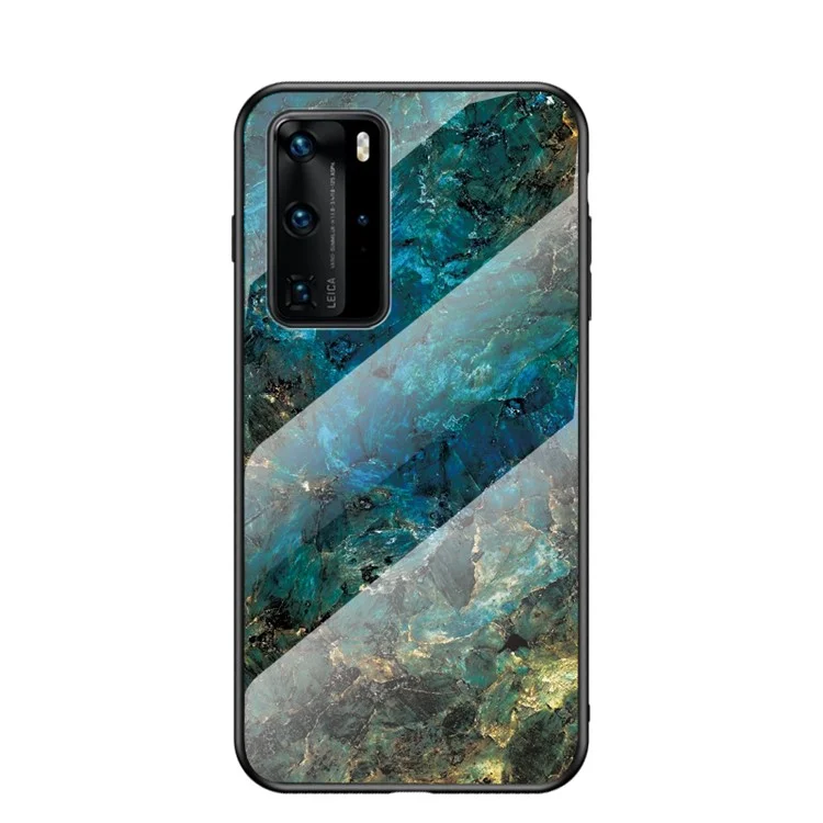 Glass Temperato di Trama in Marmo + PC + Guscio Ibrido TPU Per Huawei P40 Pro - Smeraldo