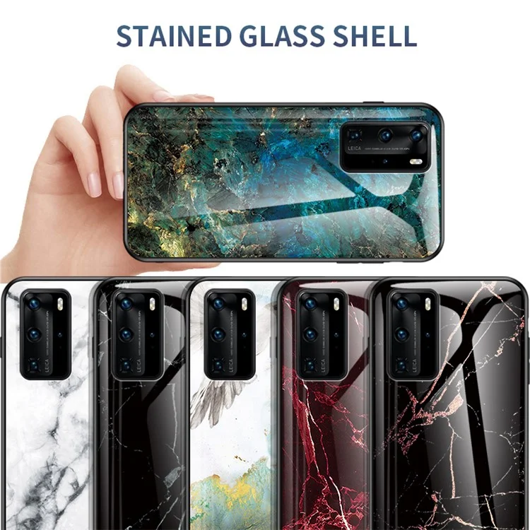 Glass Temperato di Trama in Marmo + PC + Guscio Ibrido TPU Per Huawei P40 Pro - Smeraldo