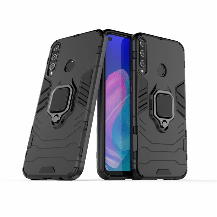 Hing Holder Kickstand PC + TPU Couverture de Téléphone Portable Pour Huawei Y7p / P40 Lite e / Honor 9c - le Noir