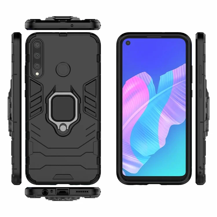 Держатель Кольца Kickstand PC + TPU Cover Для Сотового Телефона Для Huawei Y7p/p40 Lite E/Honor 9C - Черный