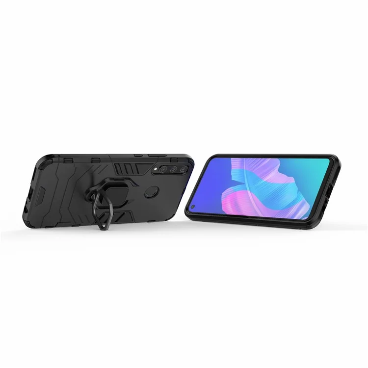 Hing Holder Kickstand PC + TPU Couverture de Téléphone Portable Pour Huawei Y7p / P40 Lite e / Honor 9c - le Noir