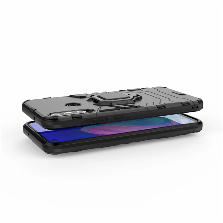 Hing Holder Kickstand PC + TPU Couverture de Téléphone Portable Pour Huawei Y7p / P40 Lite e / Honor 9c - le Noir