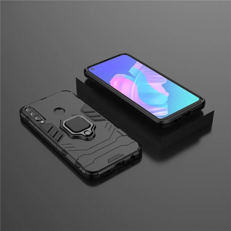 Ring Holder Kickstand PC + TPU Cell Phone Cover for Huawei Y7p/P40 lite E/Honor 9C - Black