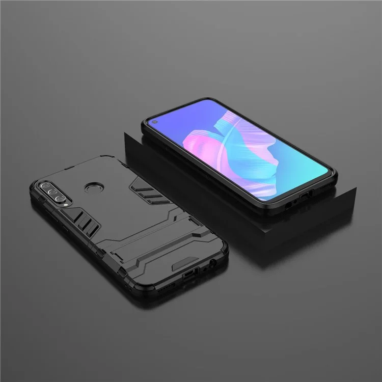 2 em 1 Híbrido PC + TPU Case de Telefone Com Kickstand Para Huawei P40 Lite E/Honor 9c/y7p - Preto