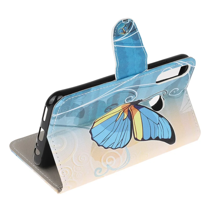 Cross Texture Patterned Stand Leather Shell Wallet Cover for Huawei P40 lite E/Y7p/Honor 9C - Blue Butterfly