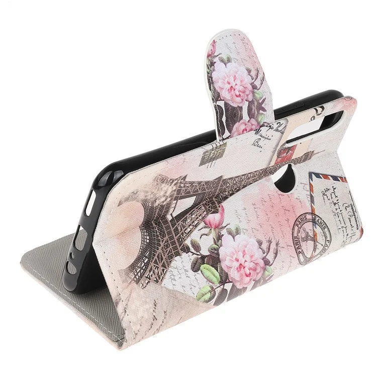 Cross Textur Gemusterter Ständer Lederschalen Brieftasche Für Huawei P40 Lite E/Y7p/Honor 9c - Pariser Turm