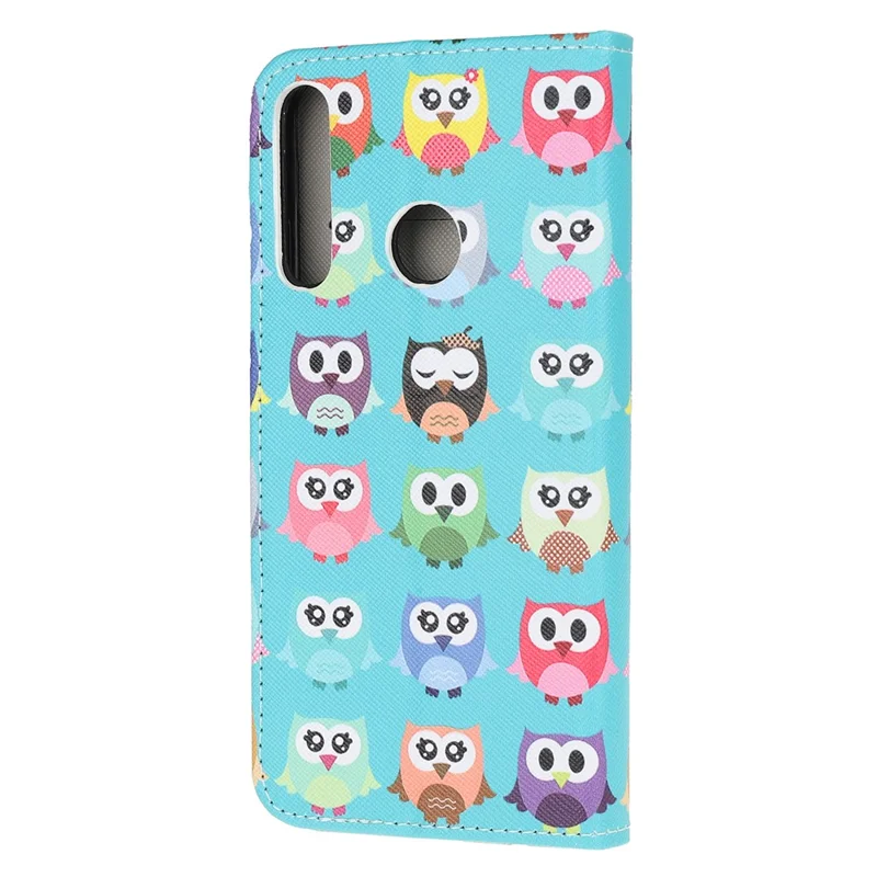 Cross Texture Patterned Stand Leather Shell Wallet Cover for Huawei P40 lite E/Y7p/Honor 9C - Cute Owls