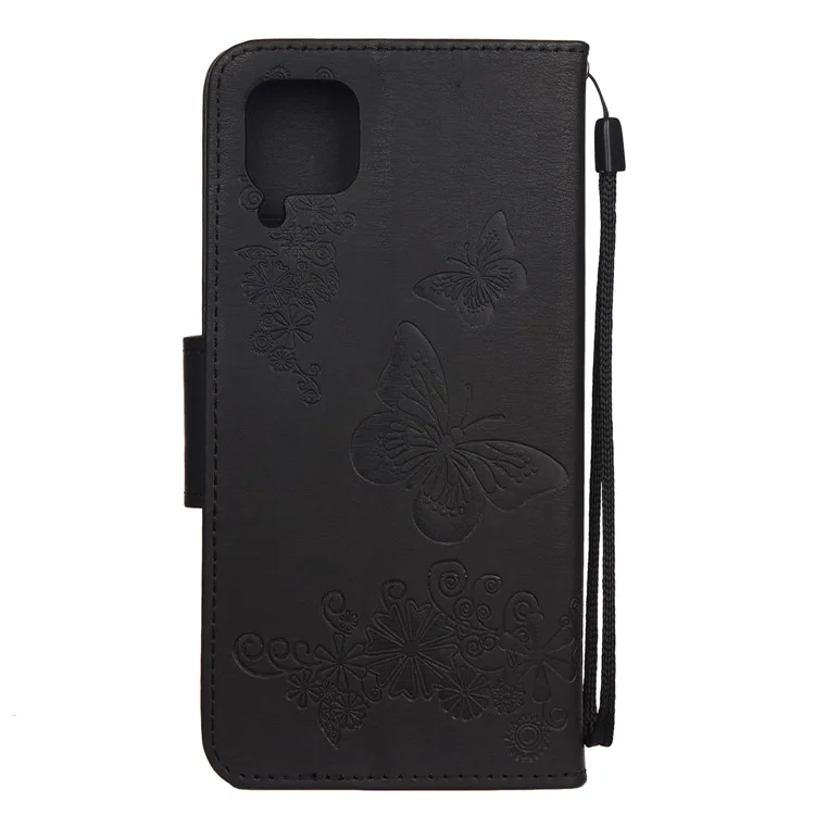 Imprint Butterfly and Flower Leather Wallet Case for Huawei P40 lite/nova 6 SE/nova 7i - Black