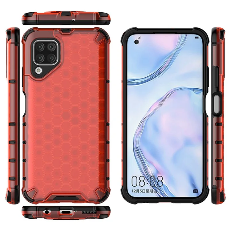 Honeycomb Pattern Shock-proof TPU + PC Combo Case for Huawei P40 lite/Nova 7i/nova 6 SE - Red