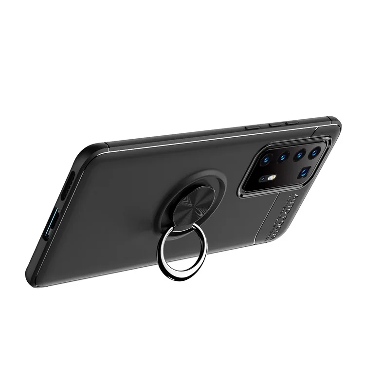 Finger Ring Kickstand TPU Back Case for Huawei P40 Pro (Built-in Metal Sheet) - All Black