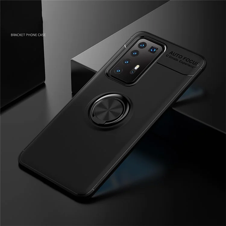 Battre TPU Bukstand TPU Pour Huawei P40 Pro (feuille de Métaux Intégrée) - Tout Noir