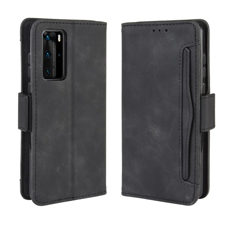 Multiple Card Slots Leather Wallet Stand Shell for Huawei P40 Pro - Black