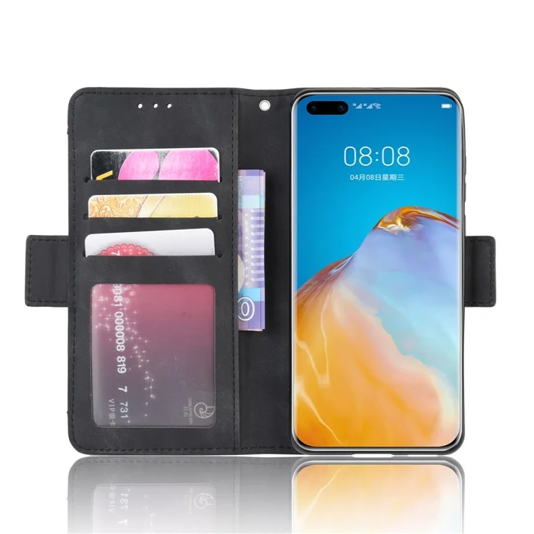 Múltiples Tragamonedas De Tarjeta De Cuero Stand Shell Para Huawei P40 Pro - Negro