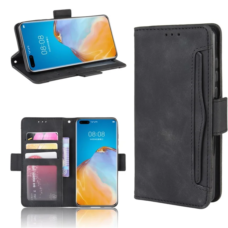 Multiple Card Slots Leather Wallet Stand Shell for Huawei P40 Pro - Black