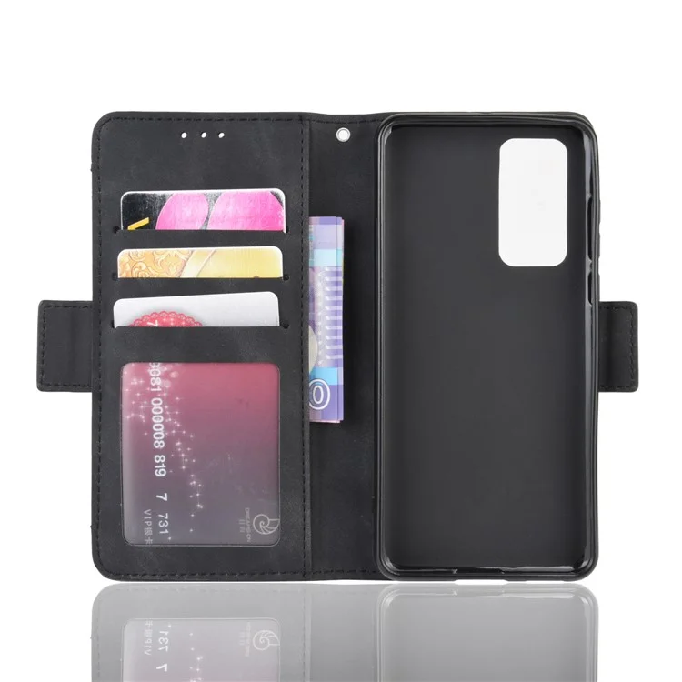 Multiple Card Slots Leather Wallet Stand Shell for Huawei P40 - Black