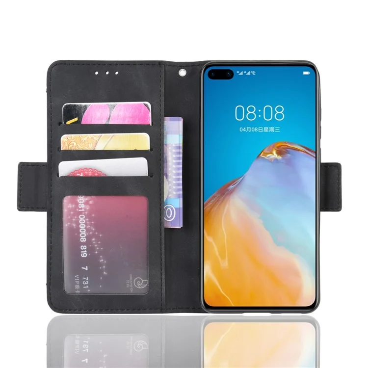 Multiple Cartão Slots Carteira De Couro Stand Shell Para Huawei P40 - Preto