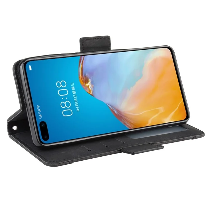 Múltiples Tragamonedas De Tarjeta De Cuero Stand Shell Para Huawei P40 - Negro