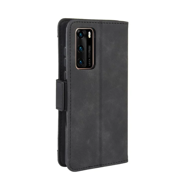 Multiple Card Slots Leather Wallet Stand Shell for Huawei P40 - Black