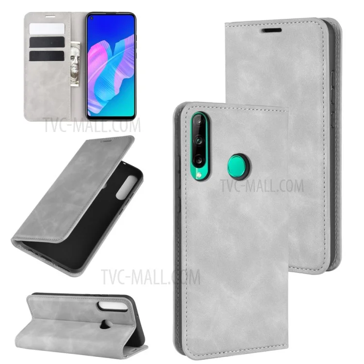 Seidiger Griff Lederportemonnaie Stand Fall Für Huawei P40 Lite E / Y7p - Grau