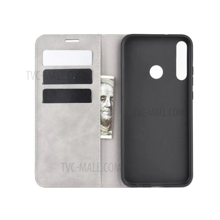 Seidiger Griff Lederportemonnaie Stand Fall Für Huawei P40 Lite E / Y7p - Grau