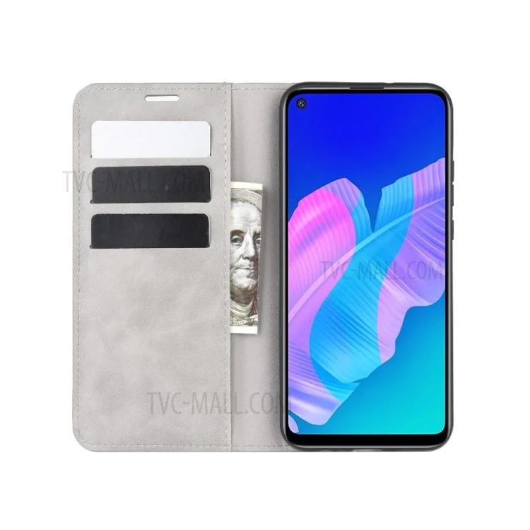 Seidiger Griff Lederportemonnaie Stand Fall Für Huawei P40 Lite E / Y7p - Grau