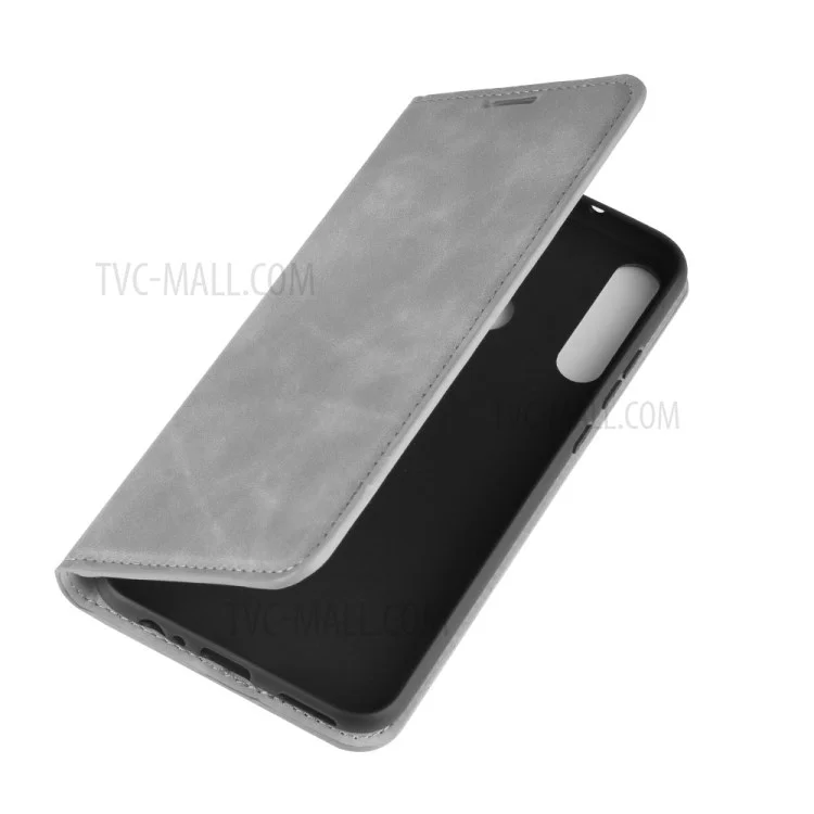 Seidiger Griff Lederportemonnaie Stand Fall Für Huawei P40 Lite E / Y7p - Grau