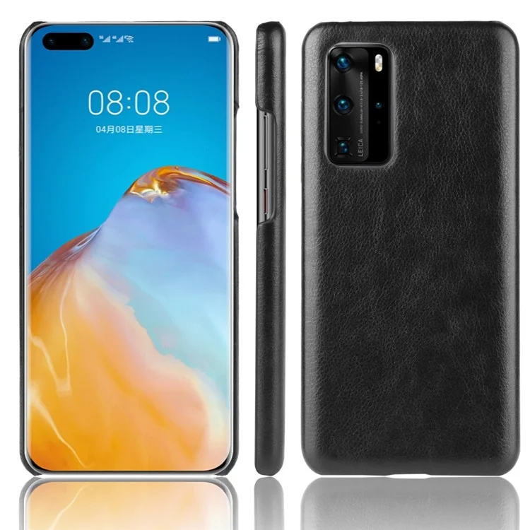 Custodia Per Telefono Ribaltabile In Pelle Di Pelle Di Litchi In Pelle Per Huawei P40 Pro - Nero