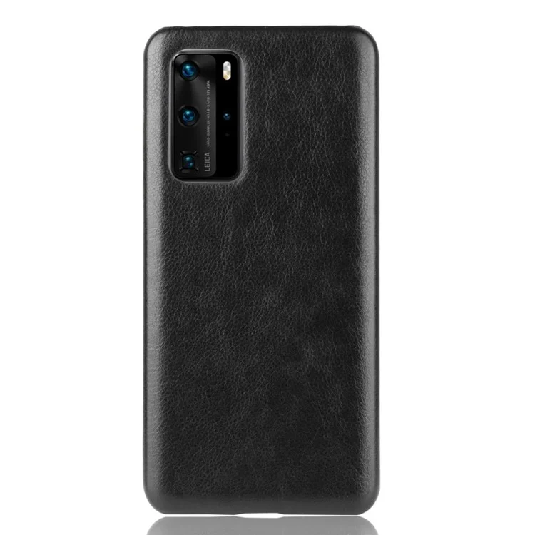 Litchi Skin Leather Coated PC Back Phone Case for Huawei P40 Pro - Black