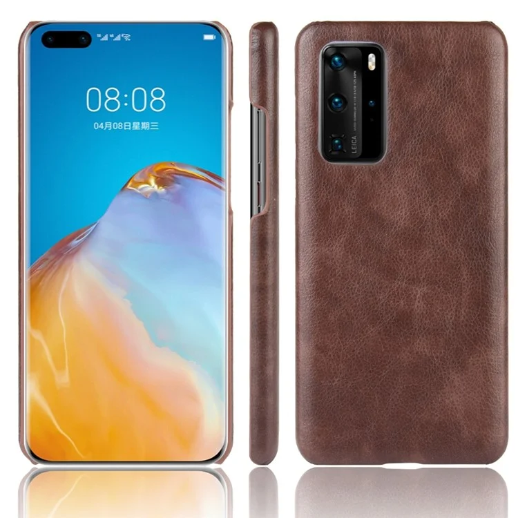 Étui de protection en cuir de litchi pour téléphone Huawei P40 Pro - Marron