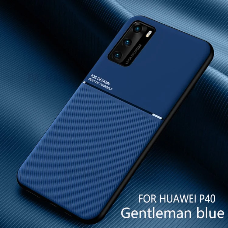 Cubierta Del Teléfono De TPU Recubierto De Cuero De Estilo Minimalista De Negocios Para Huawei P40 - Azul