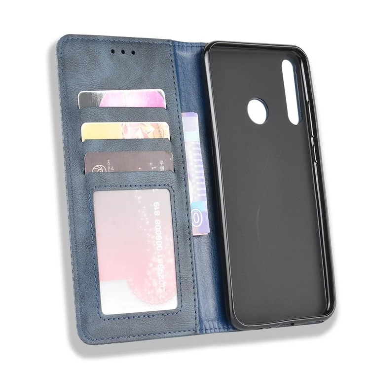 Magnetic Retro Surface Leather with Wallet Shell for Huawei P40 lite E/Y7p/Honor 9C - Blue