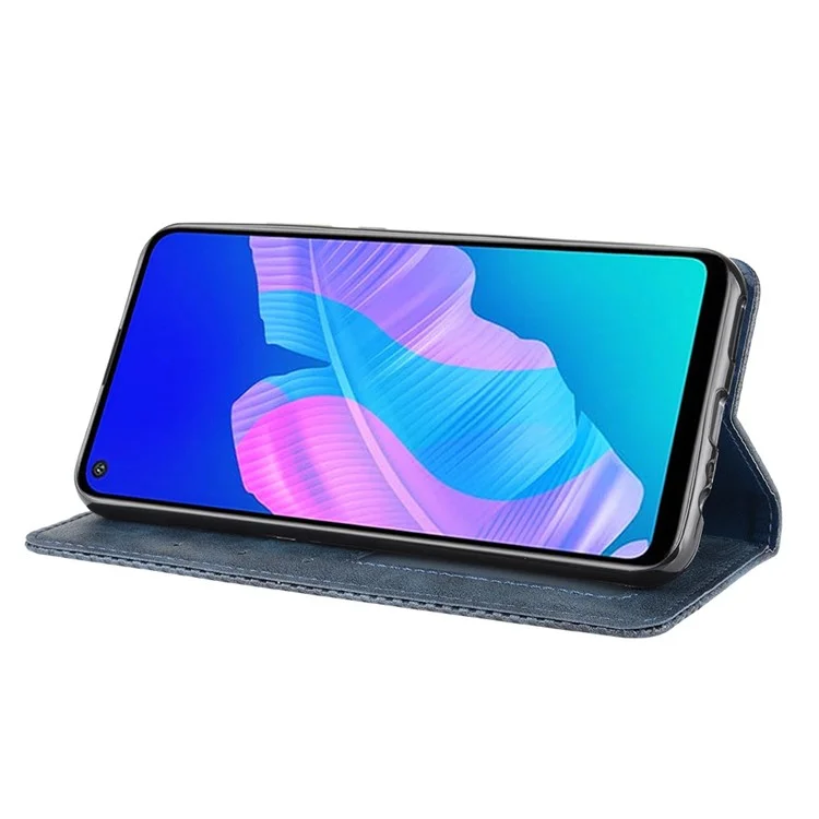 Магнитная Ретро Поверхность Кожи С Кошелькой Оболочкой Для Huawei P40 Lite E / Y7P / HOOL 9C - Синий