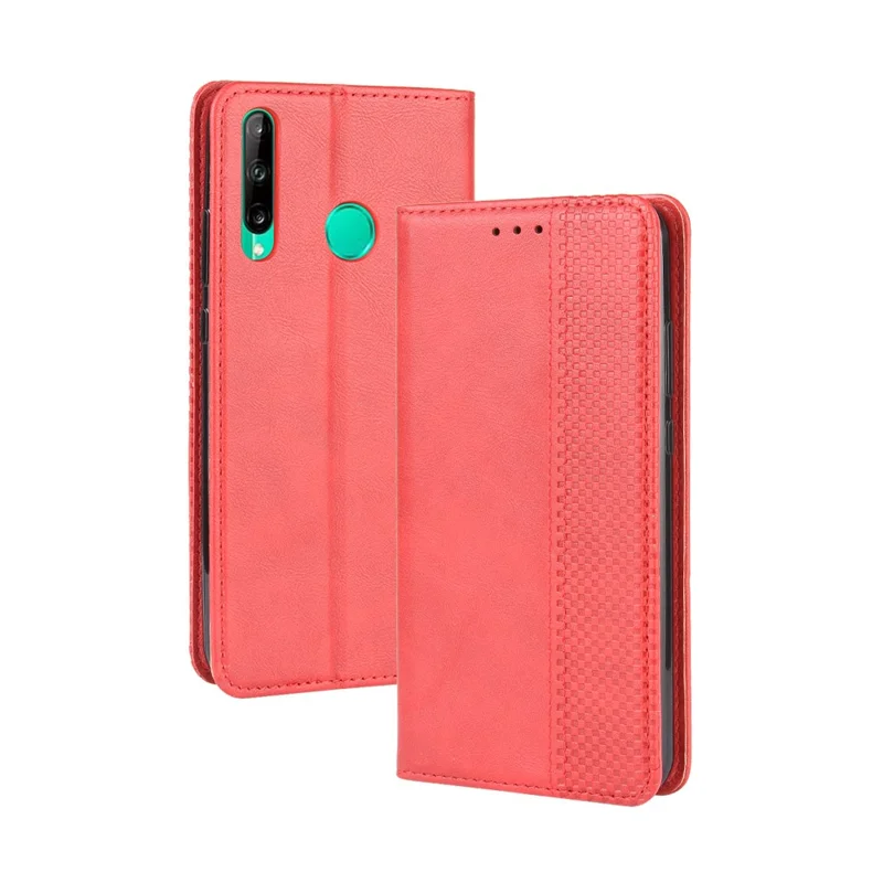 Magnetic Retro Surface Leather with Wallet Shell for Huawei P40 lite E/Y7p/Honor 9C - Red