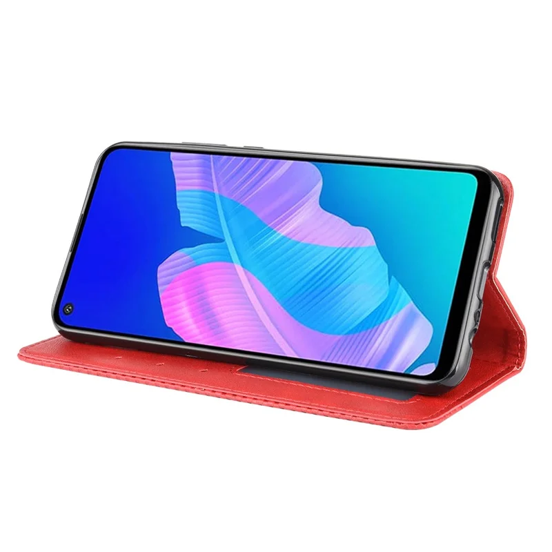 Magnetic Retro Surface Leather with Wallet Shell for Huawei P40 lite E/Y7p/Honor 9C - Red