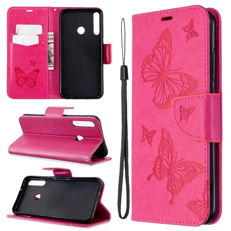 Imprint Butterfly Leather Wallet Case for Huawei P40 Lite E / Y7p - Rose