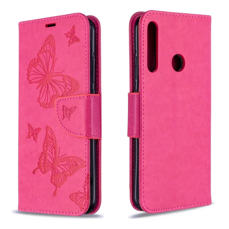 Imprint Butterfly Leather Wallet Case for Huawei P40 Lite E / Y7p - Rose