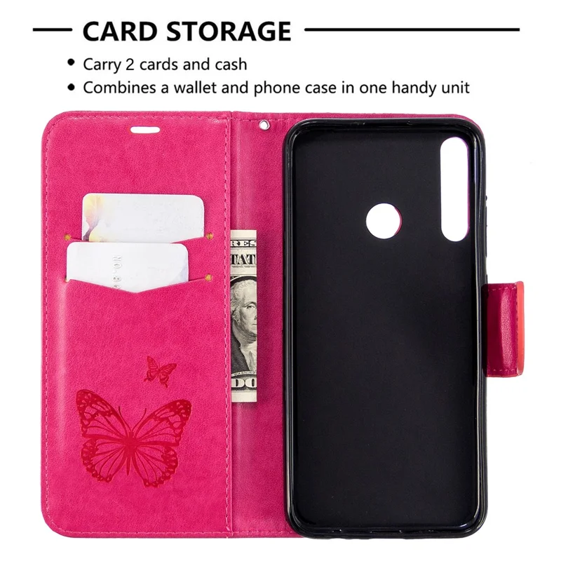 Imprint Butterfly Leather Wallet Case for Huawei P40 Lite E / Y7p - Rose