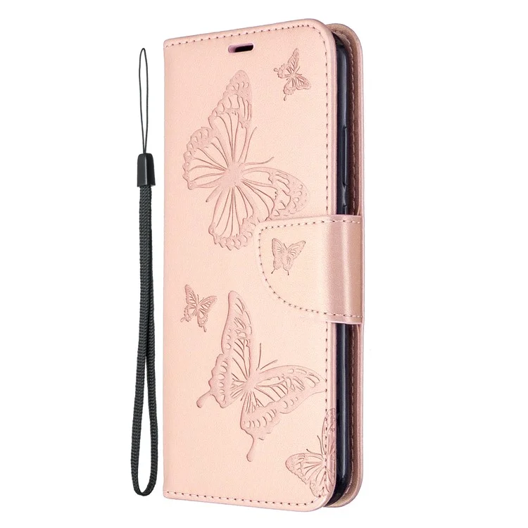 Custodia Per Portafoglio In Pelle Di Farfalla Di Impronta Per Huawei P40 Lite E / Y7p. - Oro Rosa