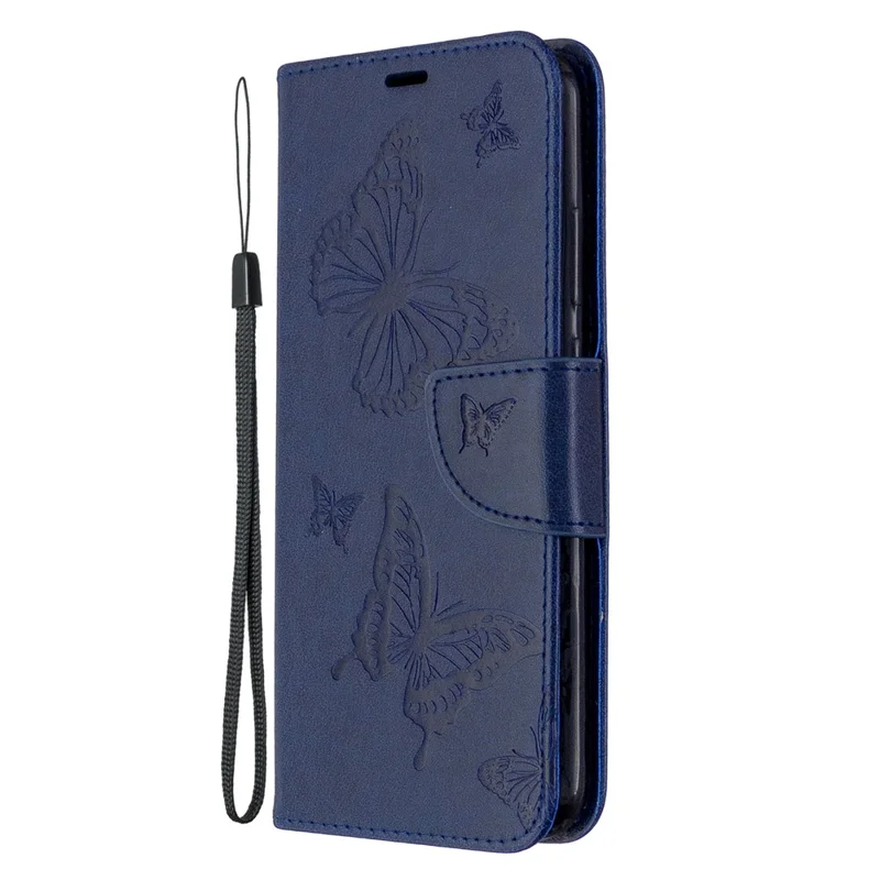 Imprint Butterfly Leather Wallet Case for Huawei P40 Lite E / Y7p - Blue