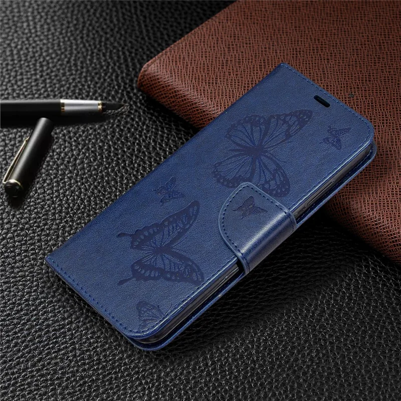 Imprint Butterfly Leather Wallet Case for Huawei P40 Lite E / Y7p - Blue