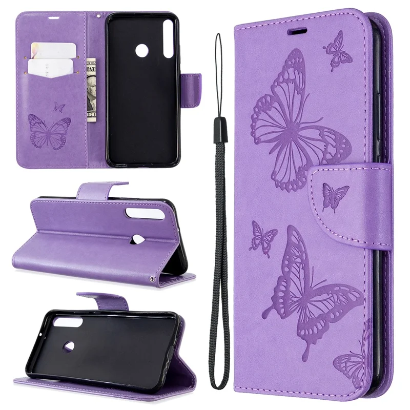 Imprint Butterfly Leather Wallet Case for Huawei P40 Lite E / Y7p - Purple