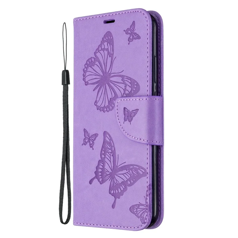 Imprint Butterfly Leather Wallet Case for Huawei P40 Lite E / Y7p - Purple