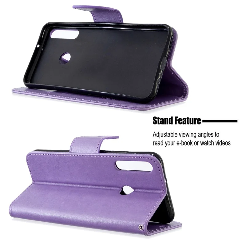 Imprint Butterfly Leather Wallet Case for Huawei P40 Lite E / Y7p - Purple
