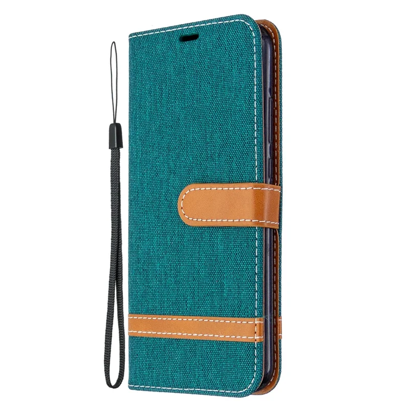 Assorted Color Jeans Cloth Leather Wallet Stand Case for Huawei P40 lite E / Y7p - Green