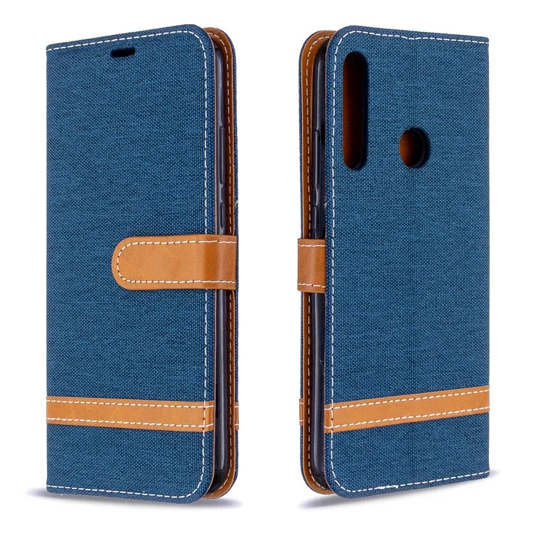 Caixa de Suporte de Couro de Calça de Pano de Calça Colorida Para Huawei P40 Lite E / Y7p - Azul Escuro