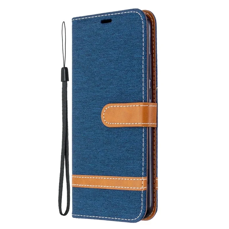 Caixa de Suporte de Couro de Calça de Pano de Calça Colorida Para Huawei P40 Lite E / Y7p - Azul Escuro