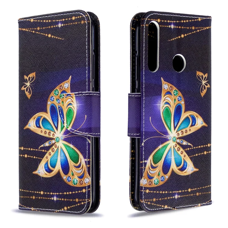 Pattern Printing Leather Wallet Case for Huawei P40 lite E / Y7p - Vivid Butterfly