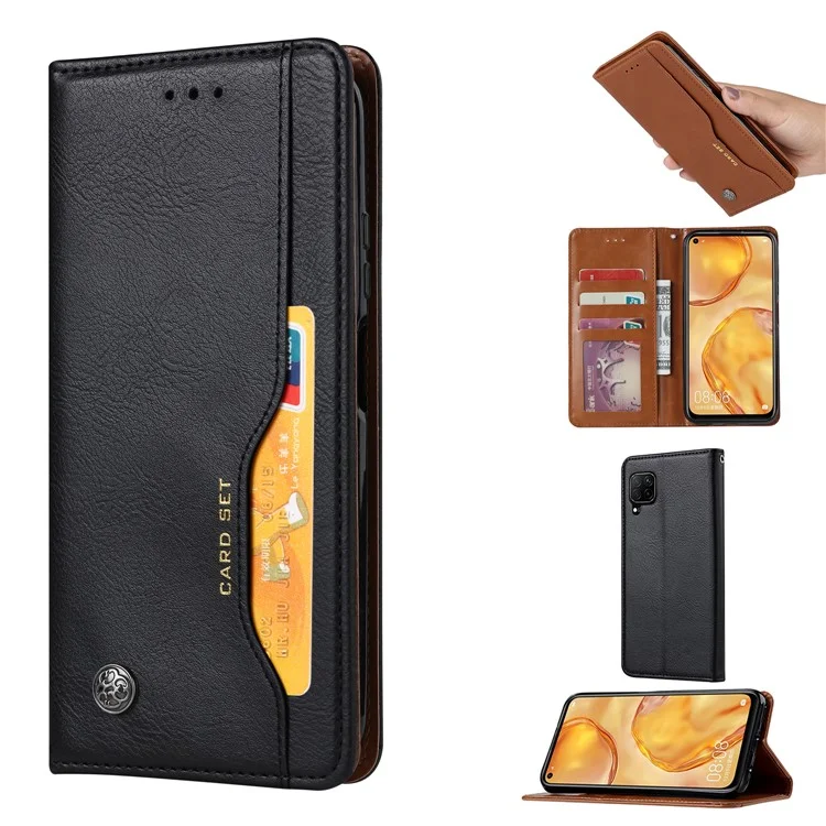 Auto-absorbed Leather Wallet Stand Case for Huawei P40 lite/Nova 7i/nova 6 SE - Black