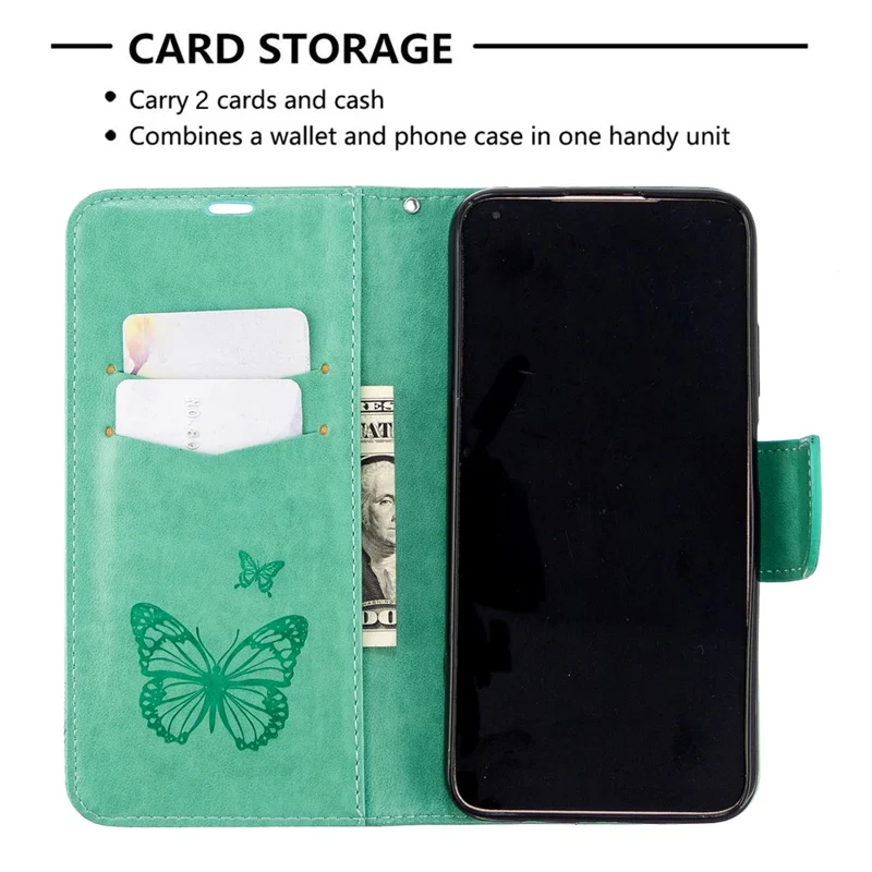 Imprint Butterflies Wallet Stand Flip Leather Phone Shell for Huawei P40 LITE / Nova 6 SE / Nova 7i - Green