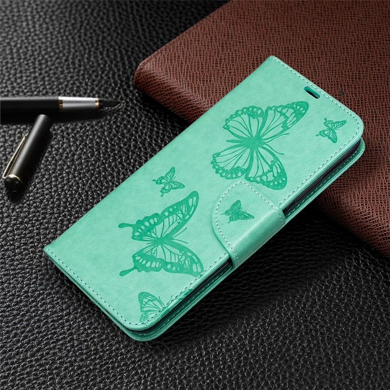 Imprint Butterflies Wallet Stand Flip Leather Phone Shell for Huawei P40 LITE / Nova 6 SE / Nova 7i - Green